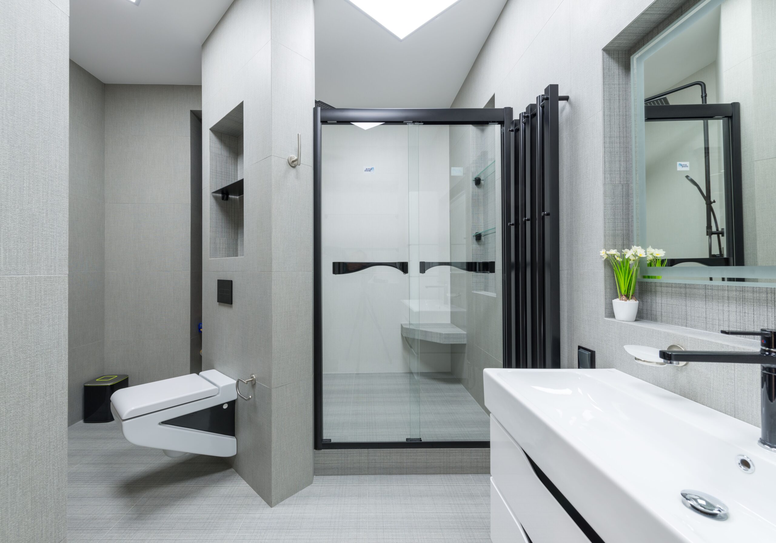 Sanitaires modernes avec douche et lavabo